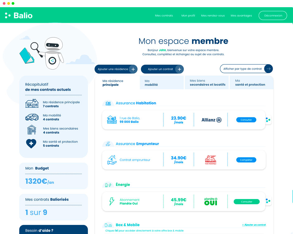 Page d'accueil de l'espace membre